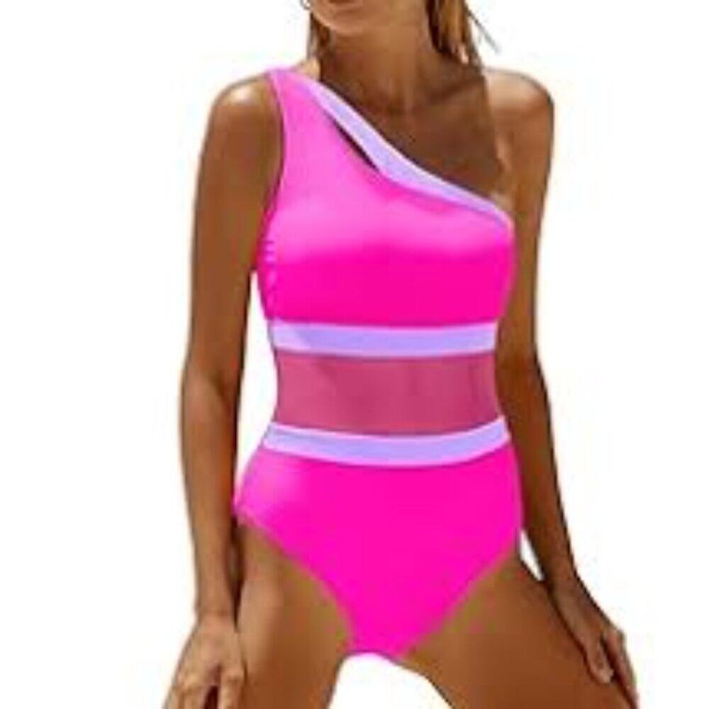 HOLIPICK WOMEN'S ONE SHOULDER ONE PIECE SWIMSUIT CUTOUT BATHING SUIT MESH MEDIUM